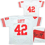 SAN FRANCISCO 49ERS RONNIE LOTT AUTOGRAPHED WHITE JERSEY BECKETT WITNESS 214998