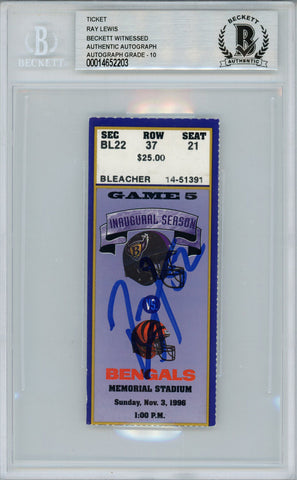 Ray Lewis Autographed/Signed 11/3/1996 vs Bengals Ticket Beckett Slab 39186