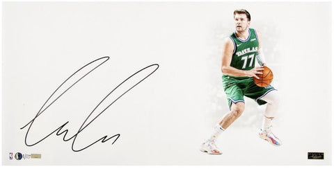 Luka Doncic Autographed Mavericks "Whiteout" 14" x 28" Photo LE 177 Panini