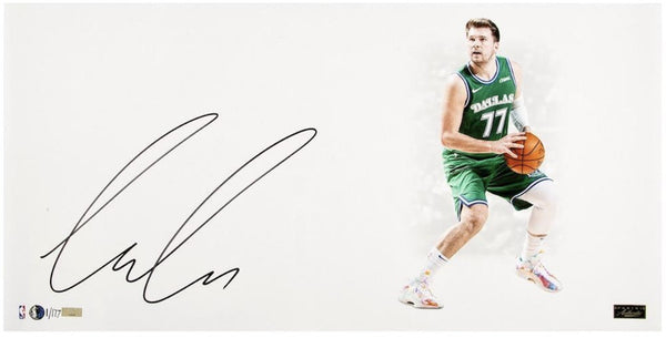 Luka Doncic Autographed Mavericks "Whiteout" 14" x 28" Photo LE 177 Panini