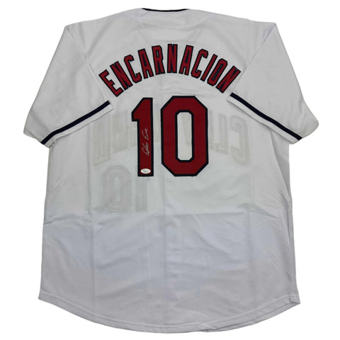 Autographed/Signed Edwin Encarnacion Cleveland White Jersey JSA COA