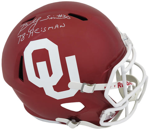 Billy Sims Signed Oklahoma Riddell F/S Speed Replica Helmet w/78 Heisman -SS COA