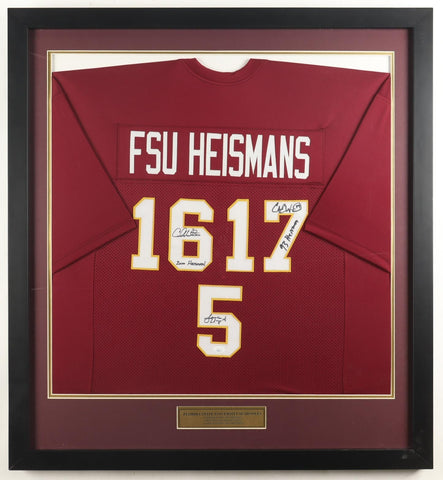 Jameis Winston, Chris Weinke, & Charlie Ward Signed FSU Heismans Framed Jersey