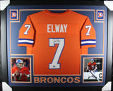 John Elway Autographed/Signed Pro Style Framed Orange XL Jersey Beckett 40132