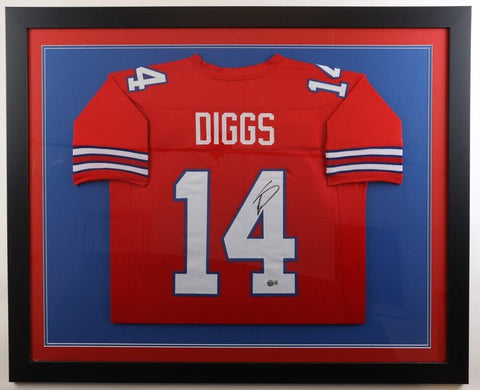 Stefon Diggs Signed 35x43 Framed Buffalo Bills Red Jersey Display (Beckett) W.R.