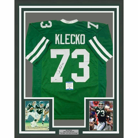 FRAMED Autographed/Signed JOE KLECKO 33x42 New York Green Jersey Beckett BAS COA