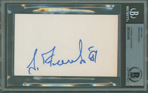 Red Wings Sergei Fedorov Authentic Signed 3x5 Index Card BAS Slabbed