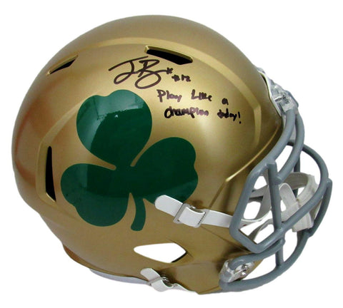 Ian Book Signed/Inscr Notre Dame Gold Full Size Speed Rep Helmet Beckett 158850