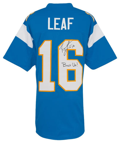 Ryan Leaf Signed Powder Blue Custom Football Jersey w/Bolt Up - (SCHWARTZ COA)