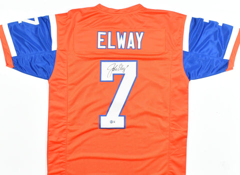 John Elway Autographed Orange Blue Pro Style Jersey - Beckett W Hologram *Black