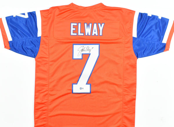John Elway Autographed Orange Blue Pro Style Jersey - Beckett W Hologram *Black