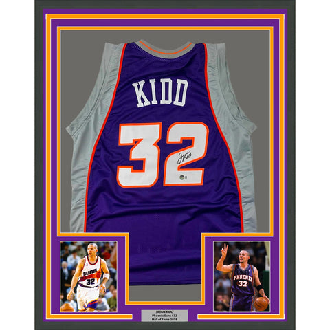 Framed Autographed/Signed Jason Kidd 33x42 Phoenix Purple Jersey BAS COA