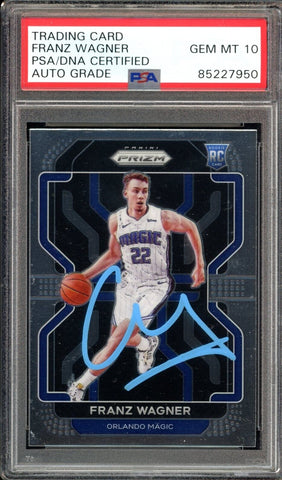2021 Panini Prizm #310 Franz Wagner RC On Card Blue Ink PSA/DNA Auto GEM MINT 10