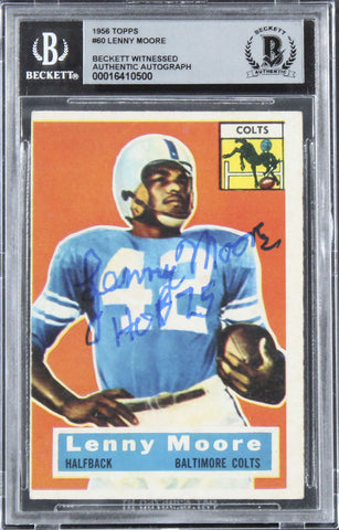 Colts Lenny Moore "HOF 75" Signed 1956 Topps #60 Rookie Card Auto 10 BAS Slab 2