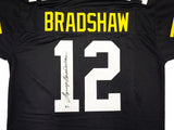 STEELERS TERRY BRADSHAW AUTOGRAPHED SIGNED BLACK JERSEY BECKETT WITNESS 232814