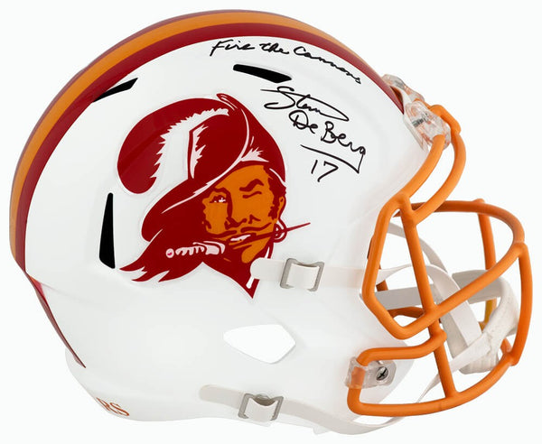 Steve DeBerg Signed Buccaneers T/B Full-Size Speed Rep Helmet w/Cannons (SS COA)