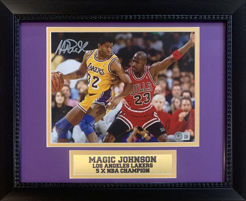 Magic Johnson Autographed Lakers Signed 8x10 Framed Photo Michael Jordan Beckett