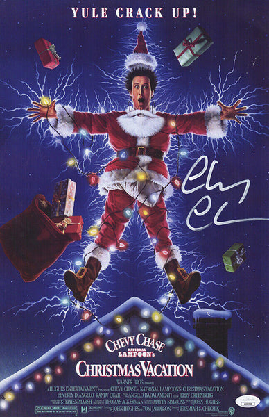 Chevy Chase Signed Christmas Vacation 11x17 Movie Poster (In White) (JSA COA)