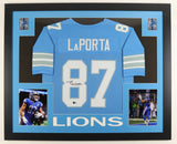 Sam Laporta Signed 35x43 Framed Detroit Lions Jersey (Beckett) 2023 2nd Rnd Pk