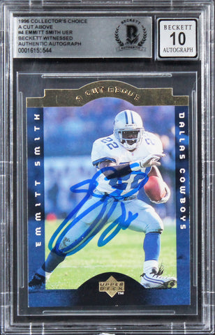 Cowboys Emmitt Smith Signed 1996 Collector's Choice #4 Card Auto 10! BAS Slabbed