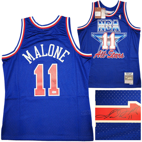 JAZZ KARL MALONE AUTOGRAPHED BLUE M&N 1992 ALL STAR GAME JERSEY L BECKETT 211880