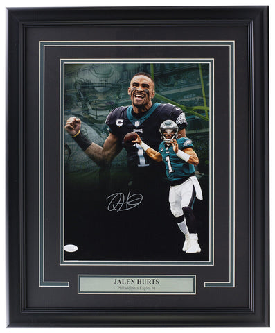 Jalen Hurts Signed Framed Philadelphia Eagles 11x14 Football Collage Photo JSA