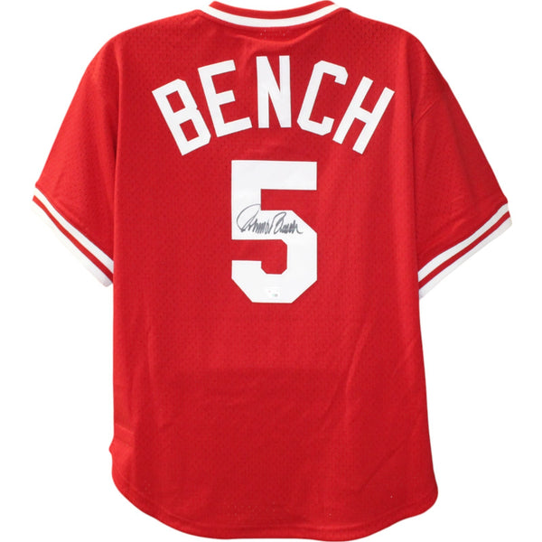Johnny Bench Signed Cincinnati Reds Mitchell&Ness Red Jersey XL Fanatics 50947