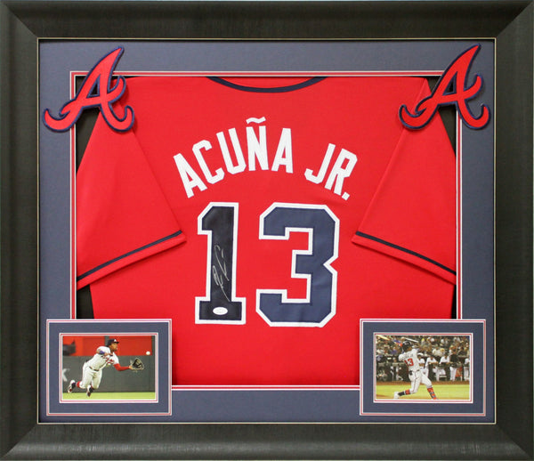 Ronald Acuna Jr. Authentic Signed Red Pro Style Framed Jersey JSA Witnessed
