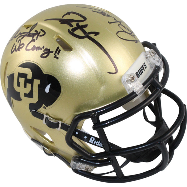 Deion Sanders Sapp Faulk Signed Colorado Buffaloes Mini Helmet Beckett 50783