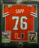 Warren Sapp Signed Miami Hurricanes 36"x39" Framed Jersey (Beckett COA) 91 Champ
