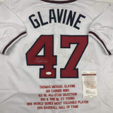 Autographed/Signed Tom Glavine Atlanta White Stat Baseball Jersey JSA COA