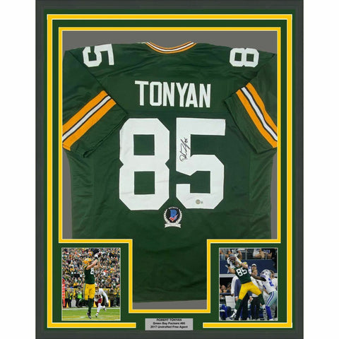 FRAMED Autographed/Signed ROBERT TONYAN 33x42 Green Bay Green Jersey Beckett COA