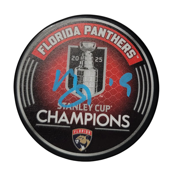 Matthew Tkachuk Autographed Florida Panthers 2025 Stanley Cup Champions Puck JSA