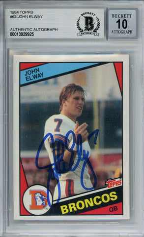 John Elway Autographed 1984 Topps #63 Trading Card Beckett 10 Slab 37652