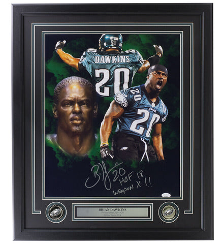 Brian Dawkins Signed Framed 16x20 Eagles Smoke Collage Photo Weapon X HOF 18 JSA