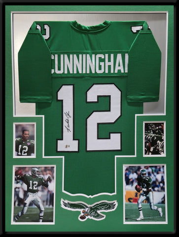 FRAMED PHILADELPHIA EAGLES RANDALL CUNNINGHAM AUTOGRAPHED JERSEY BECKETT HOLO