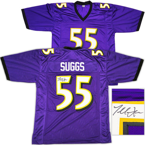 BALTIMORE RAVENS TERRELL SUGGS AUTOGRAPHED PURPLE JERSEY JSA STOCK #233375