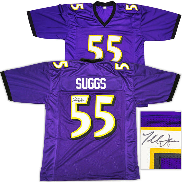 BALTIMORE RAVENS TERRELL SUGGS AUTOGRAPHED PURPLE JERSEY JSA STOCK #233375