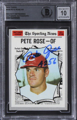 Reds Pete Rose "4256" Signed 1970 Topps #458 Card Auto 10! BAS Slabbed 2
