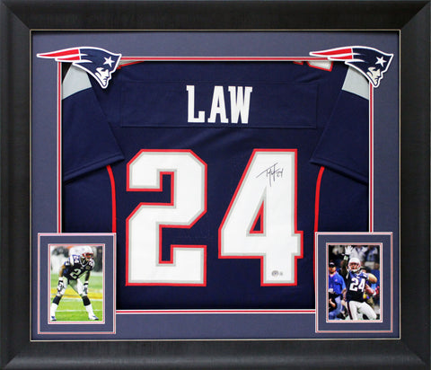 Ty Law Authentic Signed Navy Blue Pro Style Framed Jersey BAS Witnessed