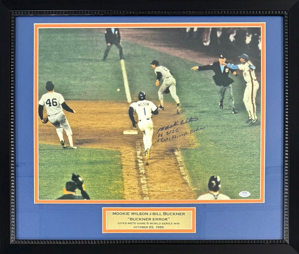 Mookie Wilson 1986 World Series Signed Bill Buckner Error Framed 16x20 Photo PSA