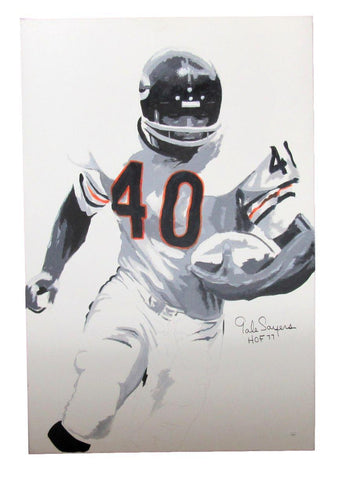 Gale Sayers HOF Autographed/Inscribed 24x36 Canvas Original Painting Bears JSA