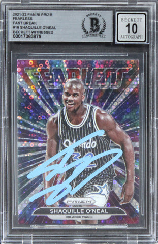 Shaquille O'Neal Signed 2021 Panini Prizm Fearless FB #18 Card Auto 10! BAS Slab