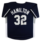 Josh Hamilton Signed Navy Pro Style Jersey BAS Witnessed #1W036824