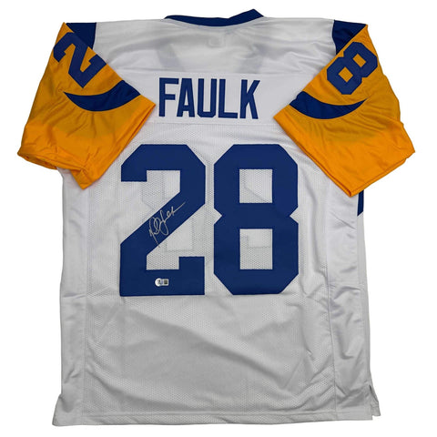 Autographed/Signed Marshall Faulk St. Louis Retro White Jersey Beckett BAS COA