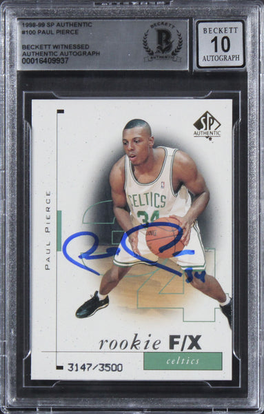 Celtics Paul Pierce Signed 1998 SP #100 Rookie Card Auto Graded 10! BAS Slabbed