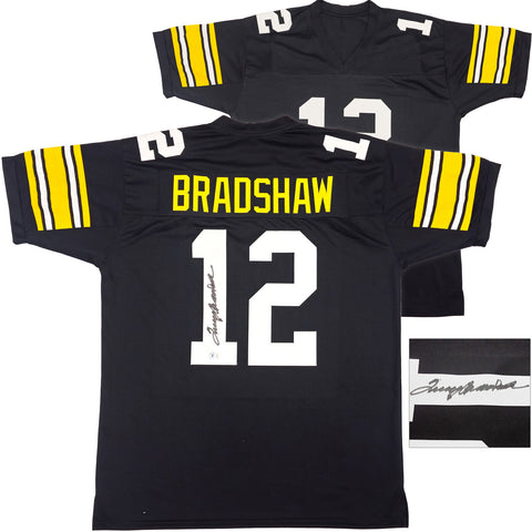 STEELERS TERRY BRADSHAW AUTOGRAPHED SIGNED BLACK JERSEY BECKETT WITNESS 232815