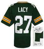 Eddie Lacy (PACKERS) Signed Green Custom Football Jersey w/ROY'13 (SCHWARTZ COA)