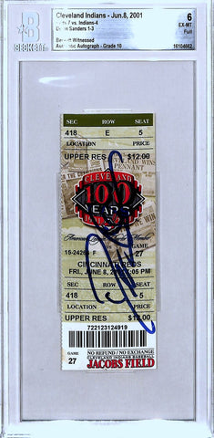 Deion Sanders Signed Cincinnati Reds Ticket Last MLB Hit BAS Slab 37142