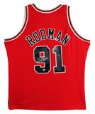 Bulls Dennis Rodman Signed Red Mitchell & Ness HWC Swingman Jersey BAS Witnessed
